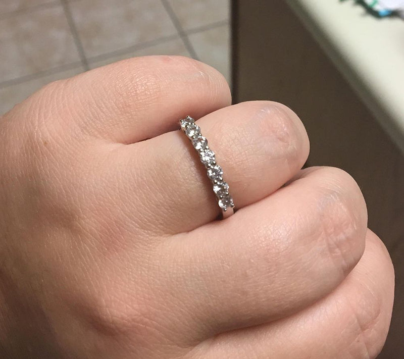 Diamonique 7 Stone Anniversary Band Ring, Platinum Clad — View 5