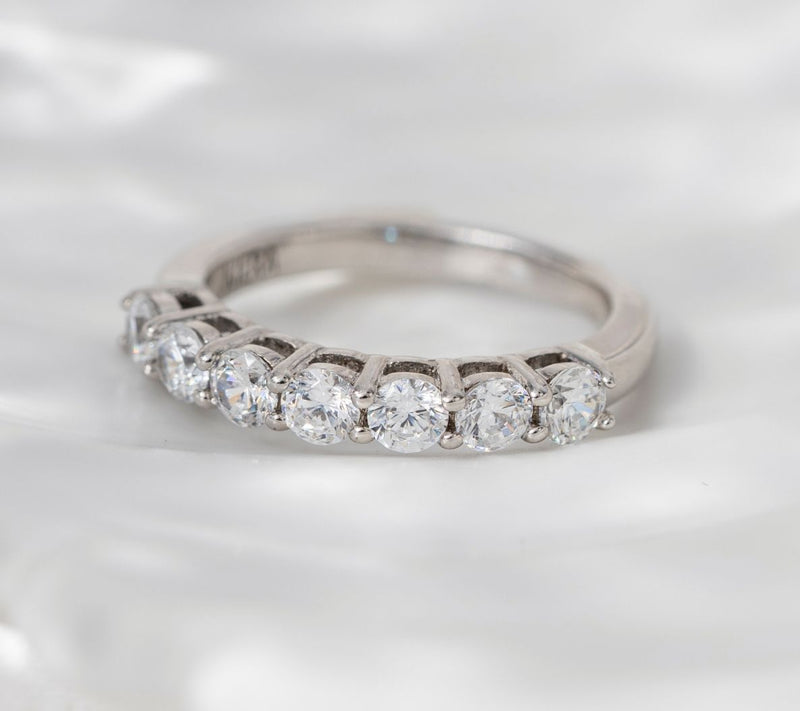 Diamonique 7 Stone Anniversary Band Ring, Platinum Clad — View 6