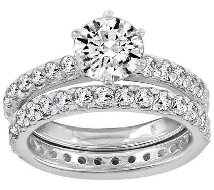 Diamonique 1.90 cttw 2 Piece Round Ring Set, Platinum Clad