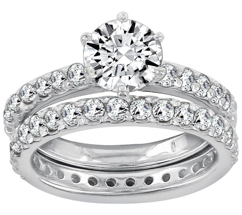 Diamonique 1.90 cttw 2 Piece Round Ring Set, Platinum Clad — Main view