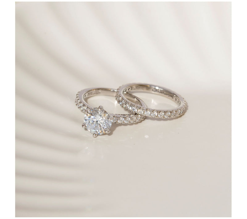 Diamonique 2.90 cttw 2 Piece Round Ring Set, Platinum Clad — View 6
