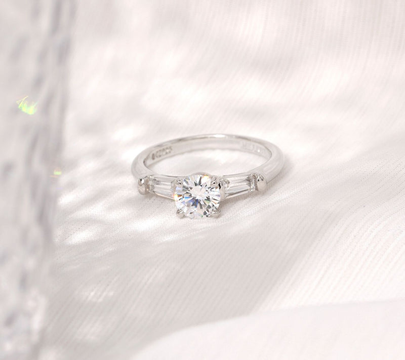 Diamonique 1.50 cttw Round & Baguette Ring, Platinum Clad — View 7