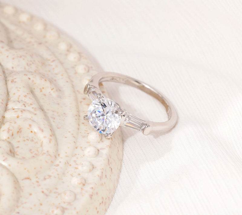 Diamonique 2.50 cttw Round & Baguette Ring, Platinum Clad — View 7