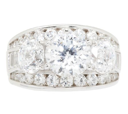 Diamonique Simulated Diamond Round 3-Stone Ring, Platinum Clad — View 2