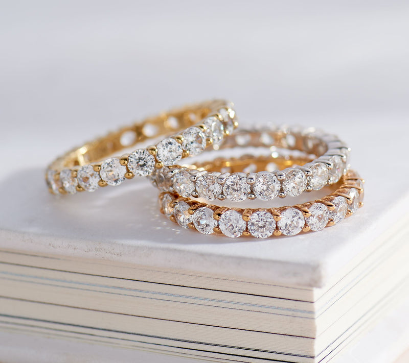 Diamonique 100-Facet Eternity Band Ring, 14K Clad or Sterling — View 17