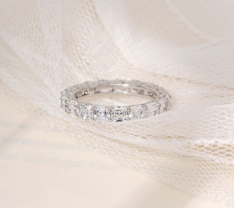 Diamonique Asscher Cut 4.90 cttw Eternity Ring,Platinum Clad — View 3