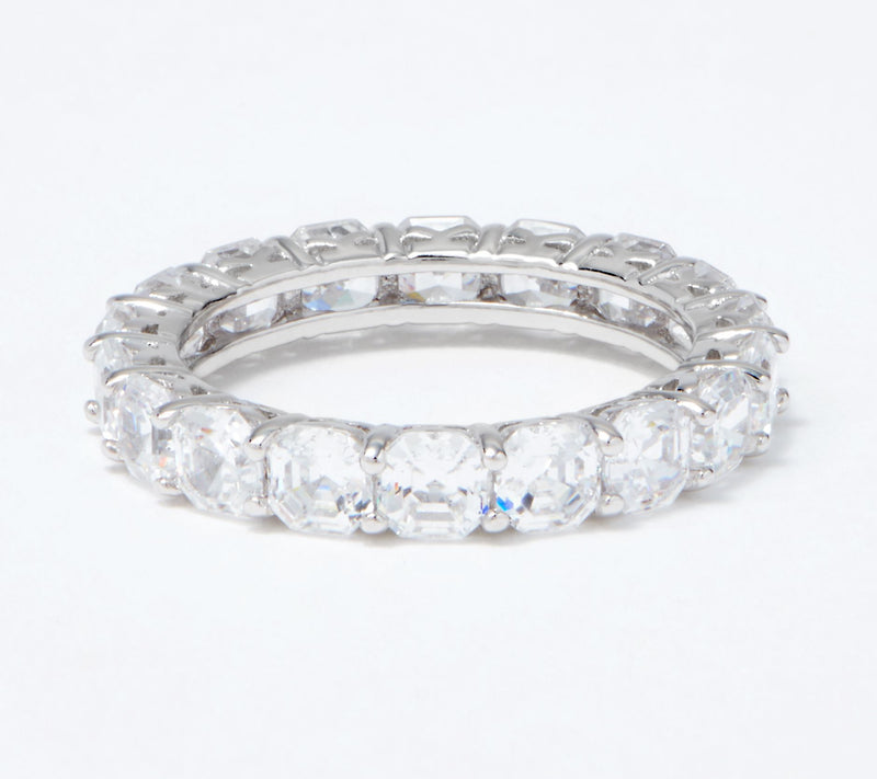 Diamonique Asscher Cut 4.90 cttw Eternity Ring,Platinum Clad — Main view