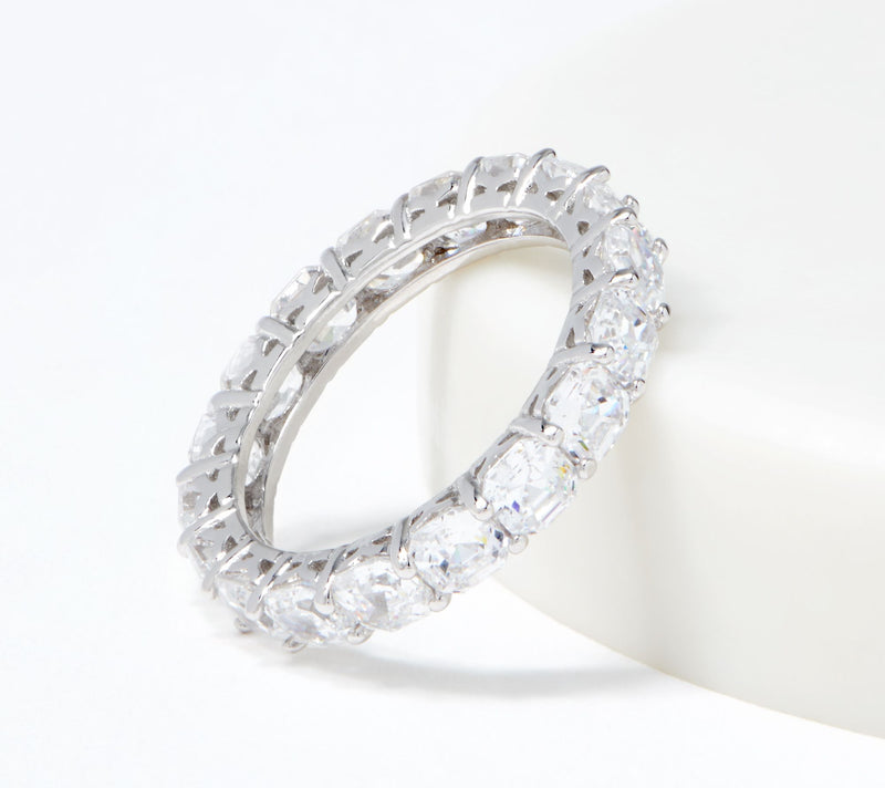 Diamonique Asscher Cut 4.90 cttw Eternity Ring,Platinum Clad — View 2