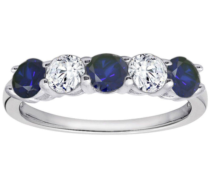 Diamonique & Simulated Sapphire 5 Stone Ring, Platinum Clad — Main view