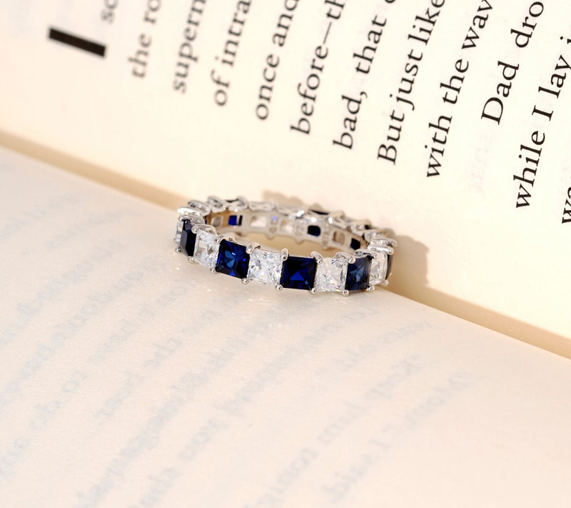 Diamonique & Simulated Sapphire Band Ring, Platinum Clad — View 6