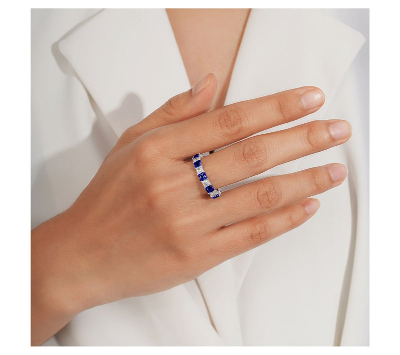 Diamonique & Simulated Sapphire Band Ring, Platinum Clad — View 5