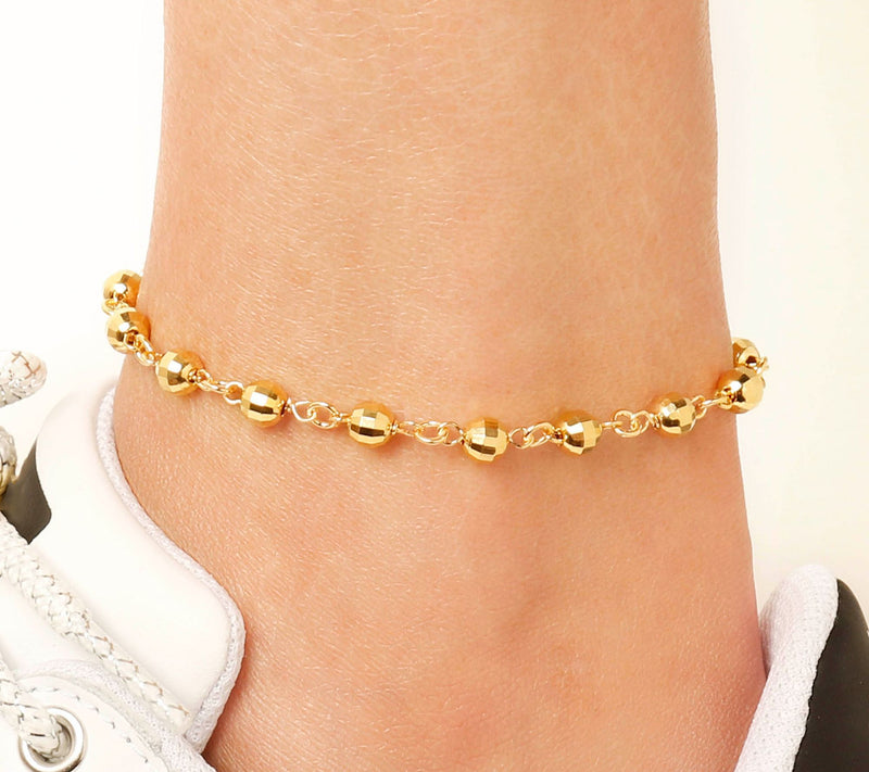 Veronese 18K Clad 10" Diamond-Cut Bead Anklet — View 5