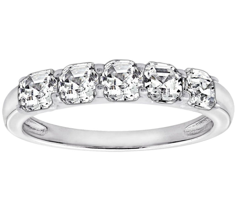 Diamonique Asscher Cut 3.15 cttw 5 Stone Ring,Platinum Clad — Main view