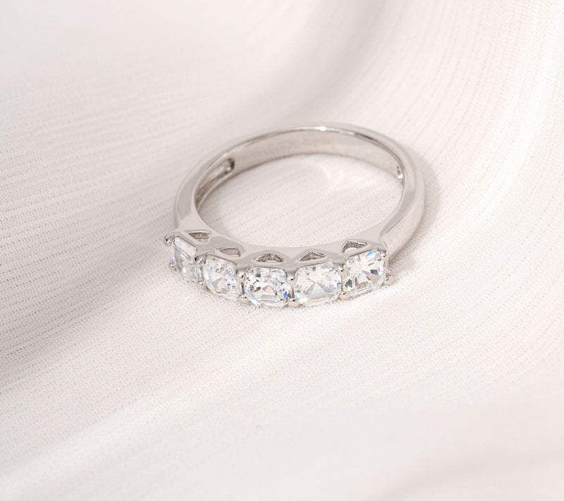 Diamonique Asscher Cut 3.15 cttw 5 Stone Ring,Platinum Clad — View 5