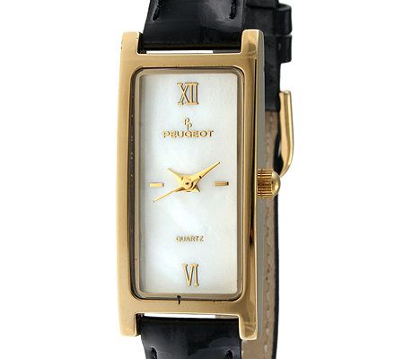 Peugeot Women's Goldtone Black Leather Strap Watch — View 2