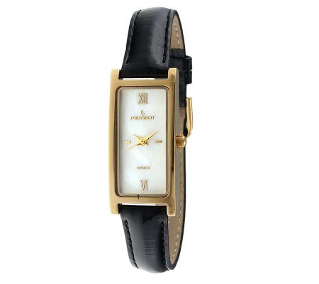 Peugeot Women's Goldtone Black Leather Strap Watch — Main view