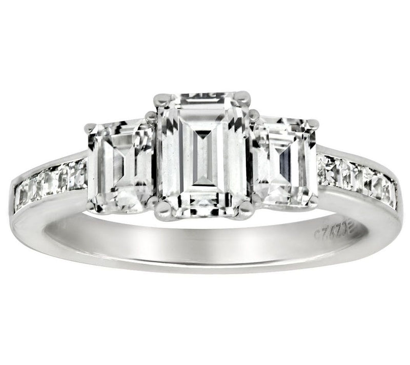 Diamonique 3.40 cttw 3 Stone Ring, Platinum Clad — Main view