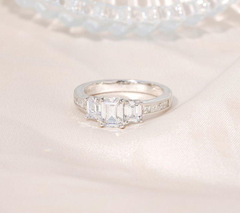 Diamonique 3.40 cttw 3 Stone Ring, Platinum Clad — View 8
