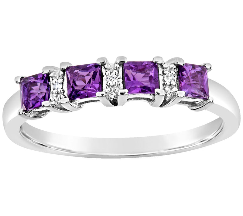Sterling 4-Stone Princess-Cut Gemstone Band Ring — View 10