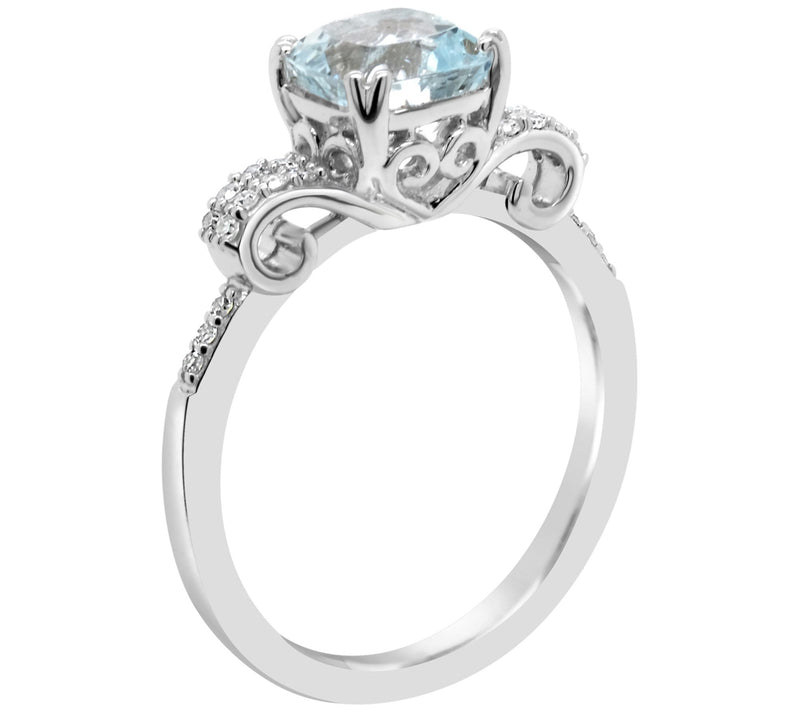 1.00 ctw Aquamarine & 1/10 cttw Diamond Ring, Sterling — View 2