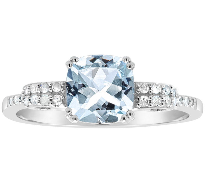 1.00 ctw Aquamarine & 1/10 cttw Diamond Ring, Sterling — Main view