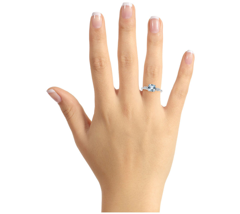1.00 ctw Aquamarine & 1/10 cttw Diamond Ring, Sterling — View 3