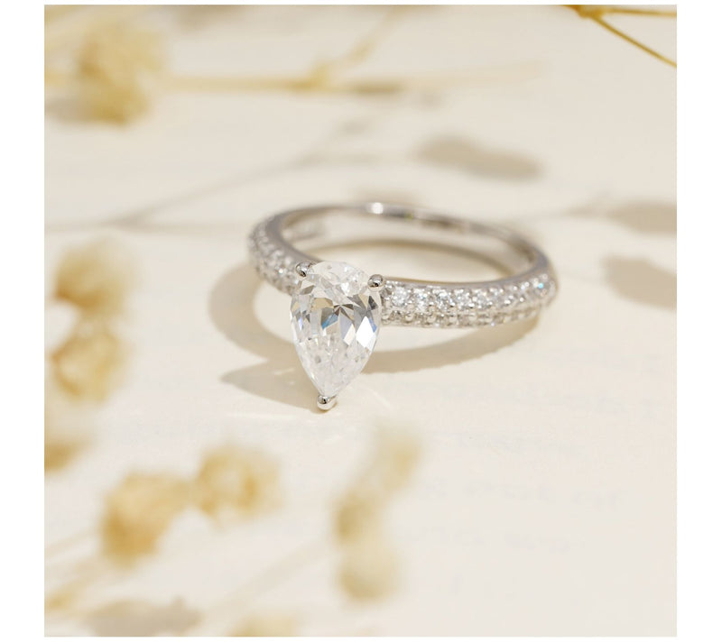 Diamonique Pear Shaped Solitaire Ring, PlatinumClad — View 5