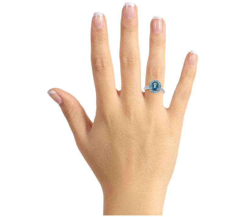 Sterling 3.50 cttw Blue Topaz & 1/10 cttw Diamond Ring — View 3