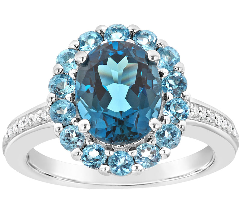 Sterling 3.50 cttw Blue Topaz & 1/10 cttw Diamond Ring — Main view