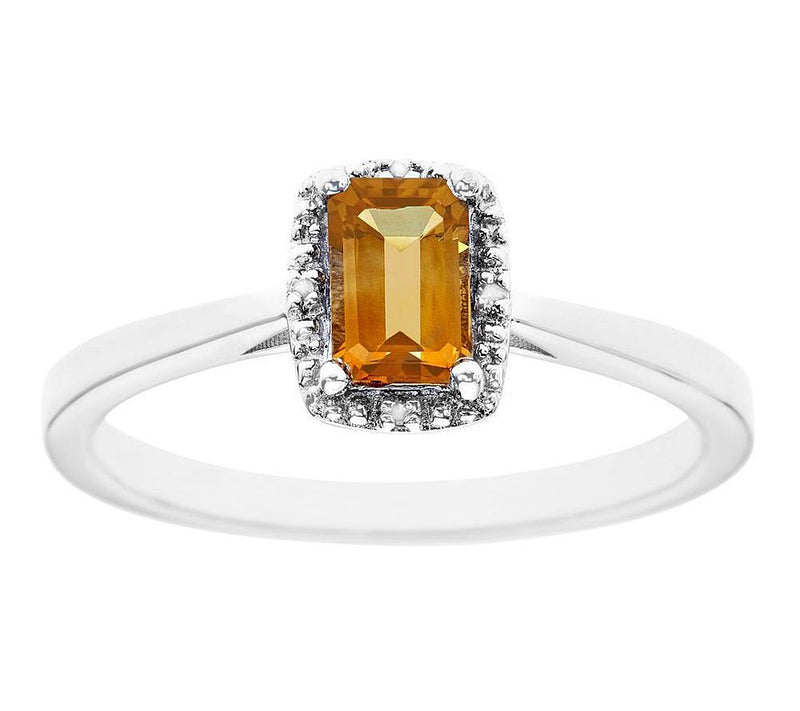 Sterling Emerald Shape Gemstone Ring w/ DiamondAccent — Main view
