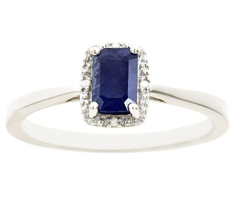 Sterling Emerald-Shaped Gemstone Ring with Diamond Accent — Main view