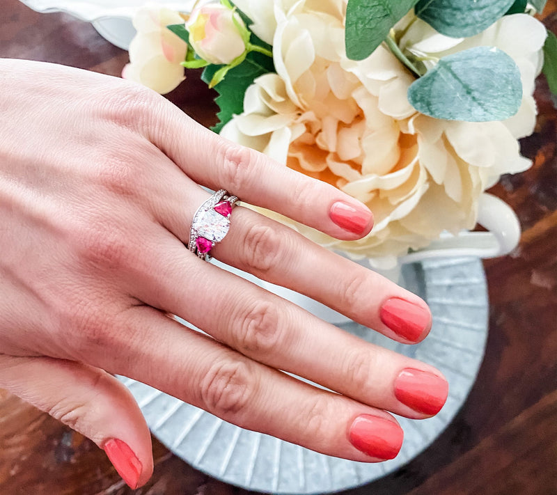 Diamonique & Simulated Gemstone Bridal Ring Set,Platinum Clad — View 16