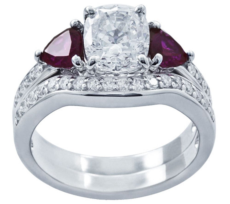 Diamonique & Simulated Gemstone Bridal Ring Set,Platinum Clad — View 2