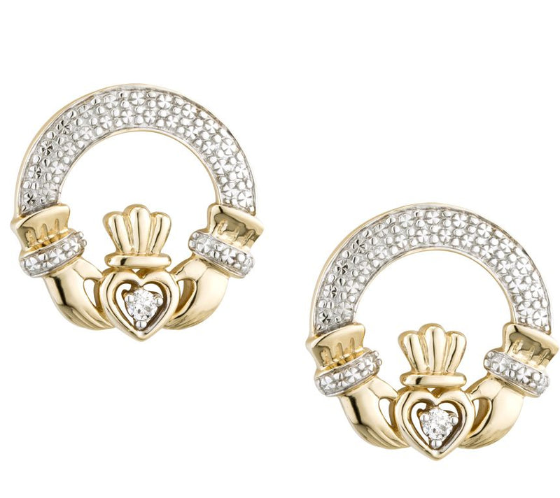 Solvar 1/10 cttw Diamond Claddagh Earrings 14 KGold — Main view