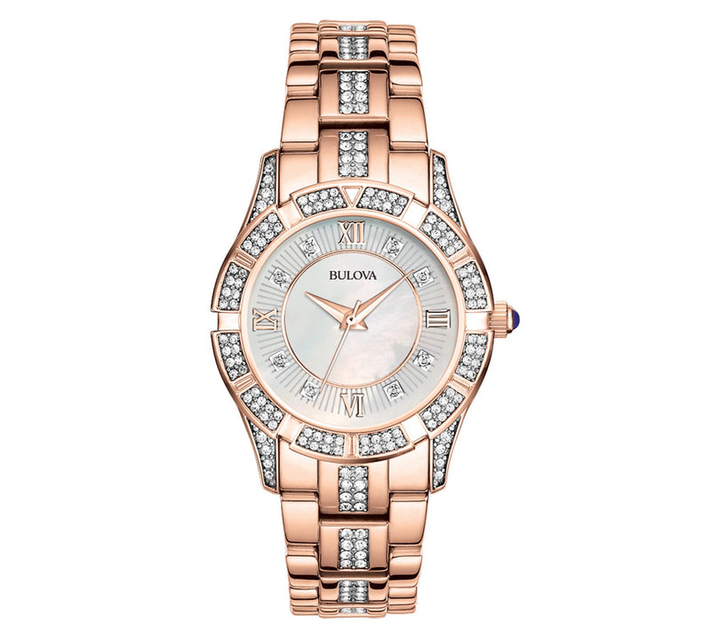Bulova Women's Crystal Accent Rosetone BraceletWatch — Main view
