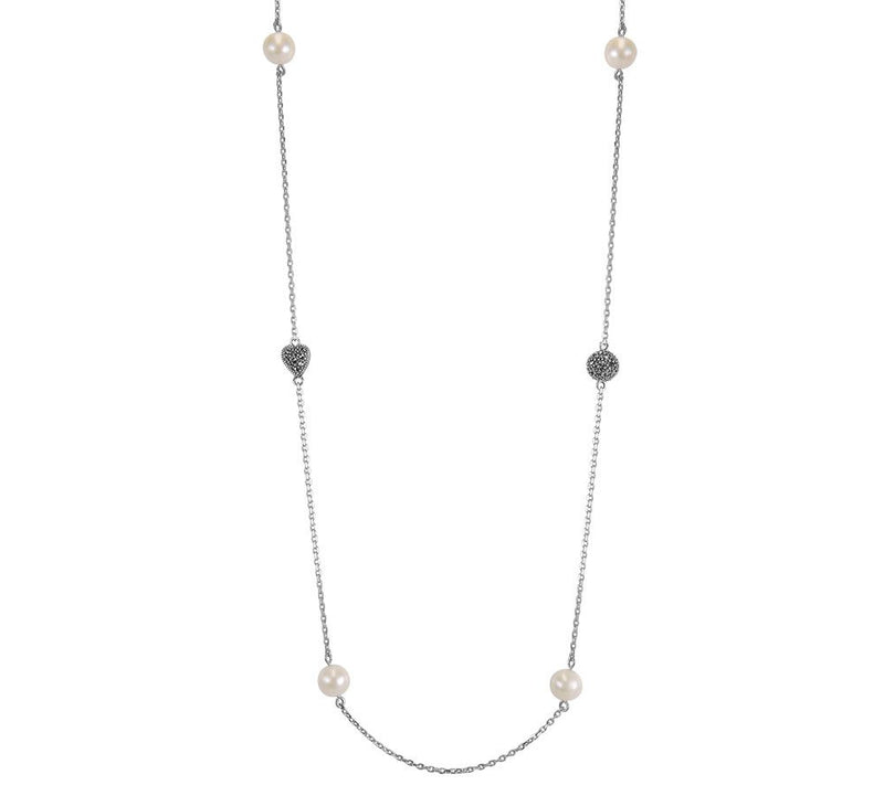 Suspicion Sterling Cultured Pearl & Marcasite Station Necklac — Main view