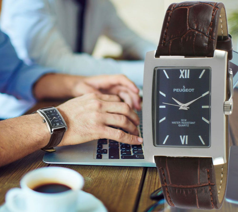 Peugeot Men's Blue Dial Leather Watch — View 5