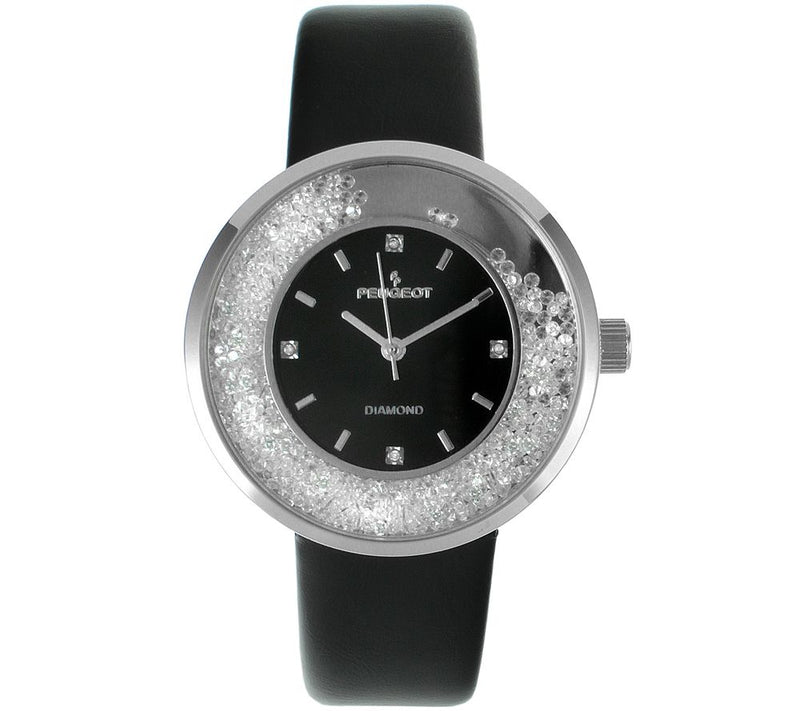 Peugeot Women's Silvertone Diamond Marker BlackLeather Watch — View 3