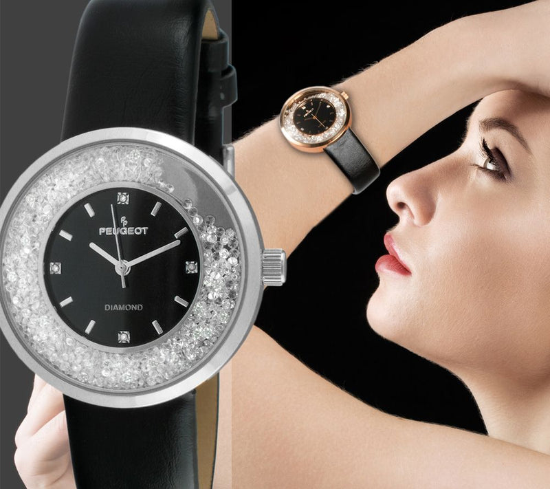 Peugeot Women's Silvertone Diamond Marker BlackLeather Watch — View 4
