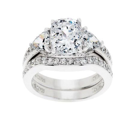 Diamonique 2.95 cttw 100-Facet Bridal Ring Set, Platinum Clad — Main view