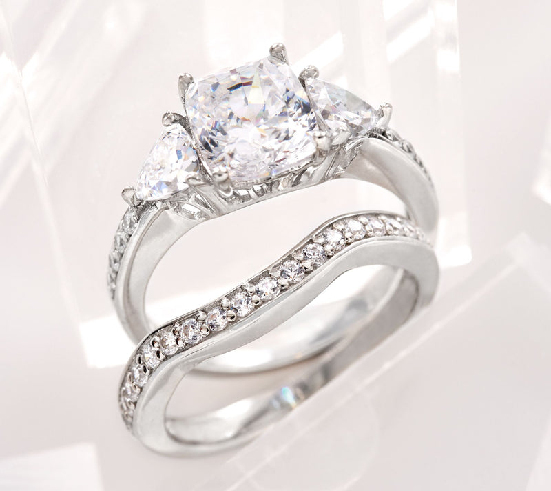 Diamonique 2.95 cttw 100-Facet Bridal Ring Set, Platinum Clad — View 5