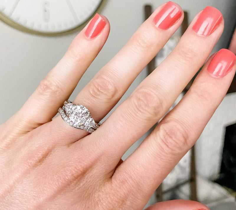 Diamonique 2.95 cttw 100-Facet Bridal Ring Set, Platinum Clad — View 6