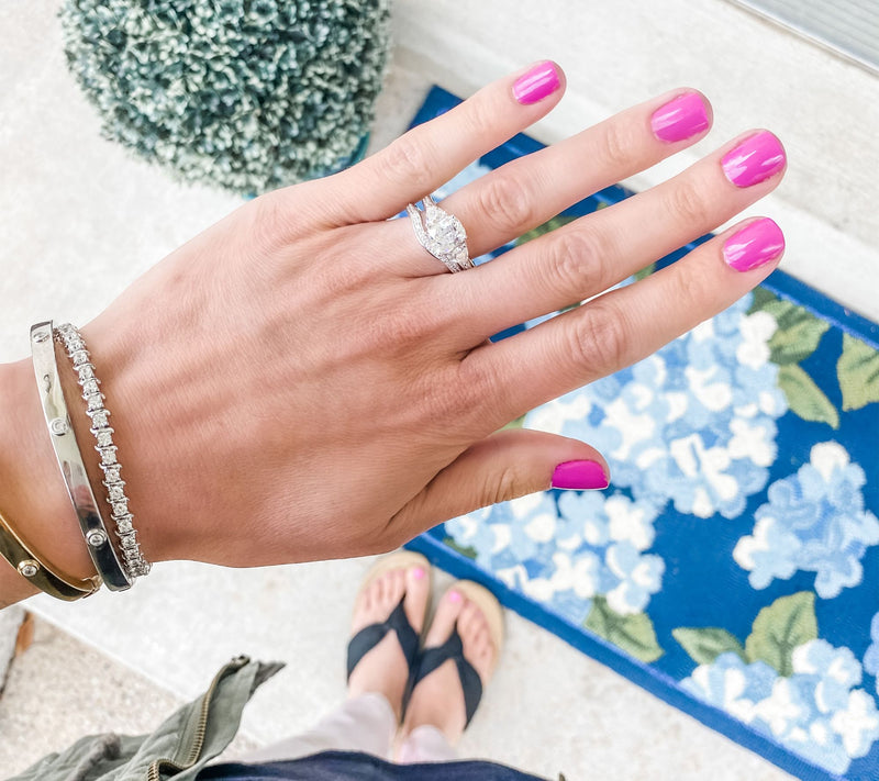 Diamonique 2.95 cttw 100-Facet Bridal Ring Set, Platinum Clad — View 7