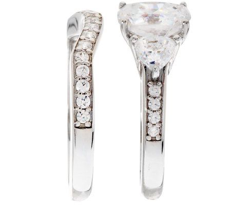 Diamonique 2.95 cttw 100-Facet Bridal Ring Set, Platinum Clad — View 3