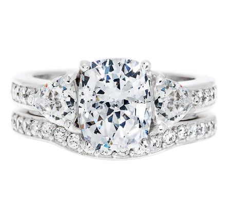 Diamonique 2.95 cttw 100-Facet Bridal Ring Set, Platinum Clad — View 2