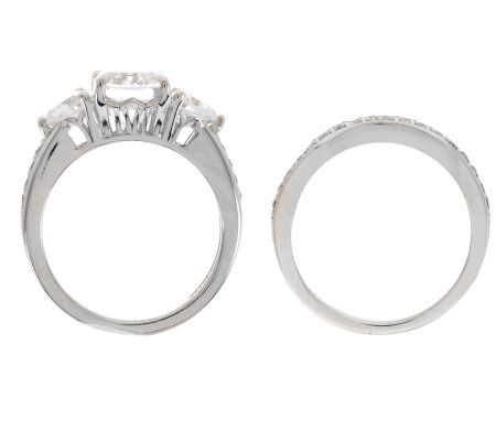 Diamonique 2.95 cttw 100-Facet Bridal Ring Set, Platinum Clad — View 4