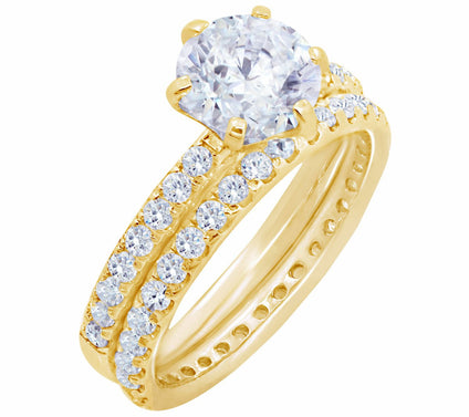 Diamonique 2.90 cttw 2-Piece Round Ring Set, 14K Clad