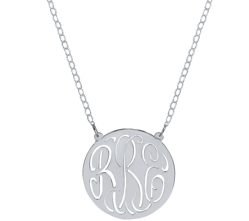 Round Cut-out Monogram 18" Necklace, Sterling — View 5