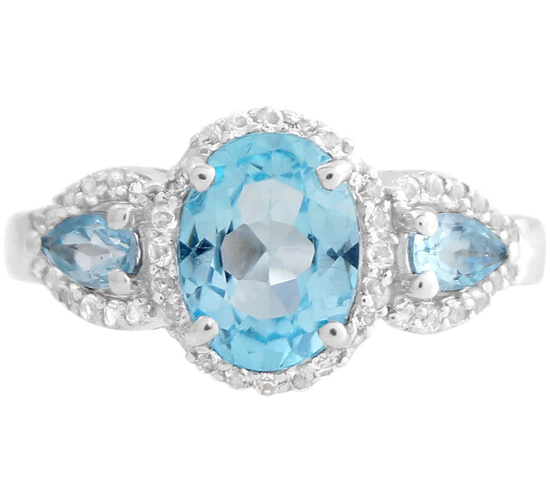 2.20 cttw Blue & White Topaz Three Stone Ring,terling — View 2