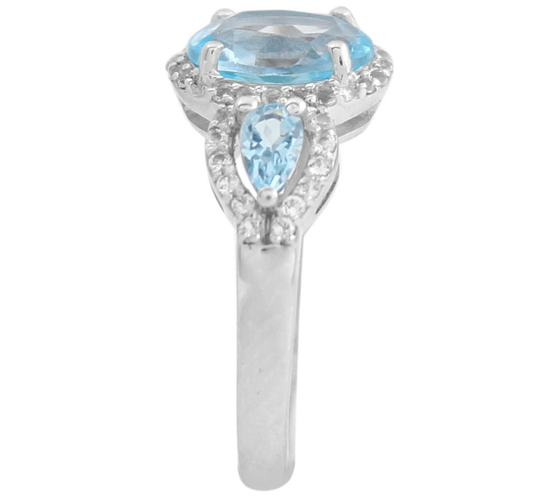 2.20 cttw Blue & White Topaz Three Stone Ring,terling — View 3